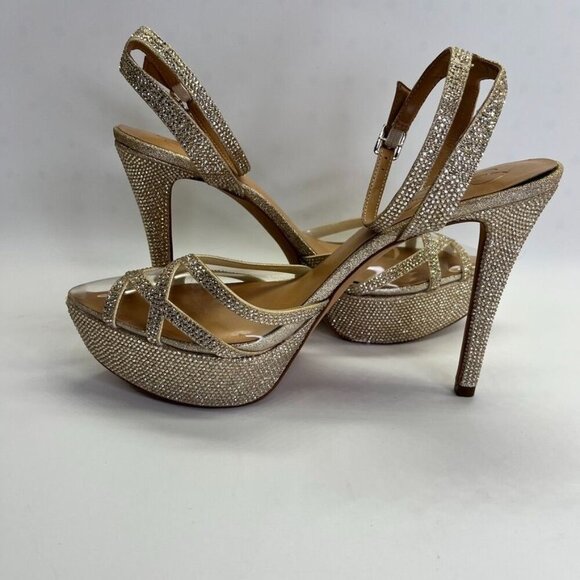 Jessica Simpson Oluina Platform Pump Size 9.5 Embellished Gold 5" Heel - Picture 8 of 16